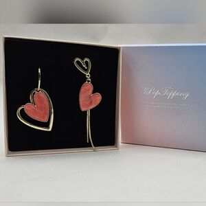 Pop topping asymmetrical pink heart drop earrings 14k genuine gold plated (New)